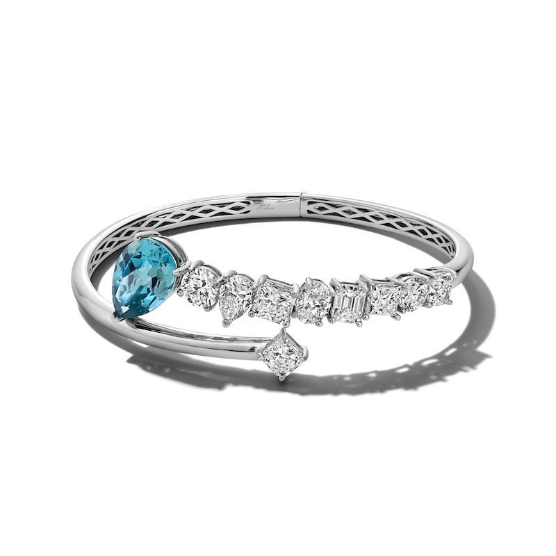 Main Image 1 of Jared Atelier Natural Blue Topaz & Diamond Bangle Bracelet 8-1/5 ct tw Platinum