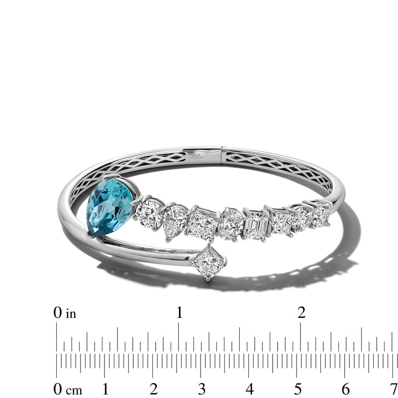 Main Image 3 of Jared Atelier Natural Blue Topaz & Diamond Bangle Bracelet 8-1/5 ct tw Platinum