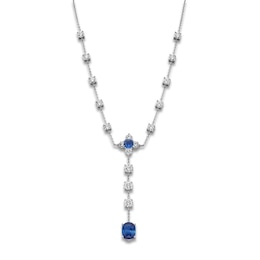 Jared Atelier Natural Blue Sapphire & Diamond Flower Y-Drop Necklace 8 ct tw Platinum 19"