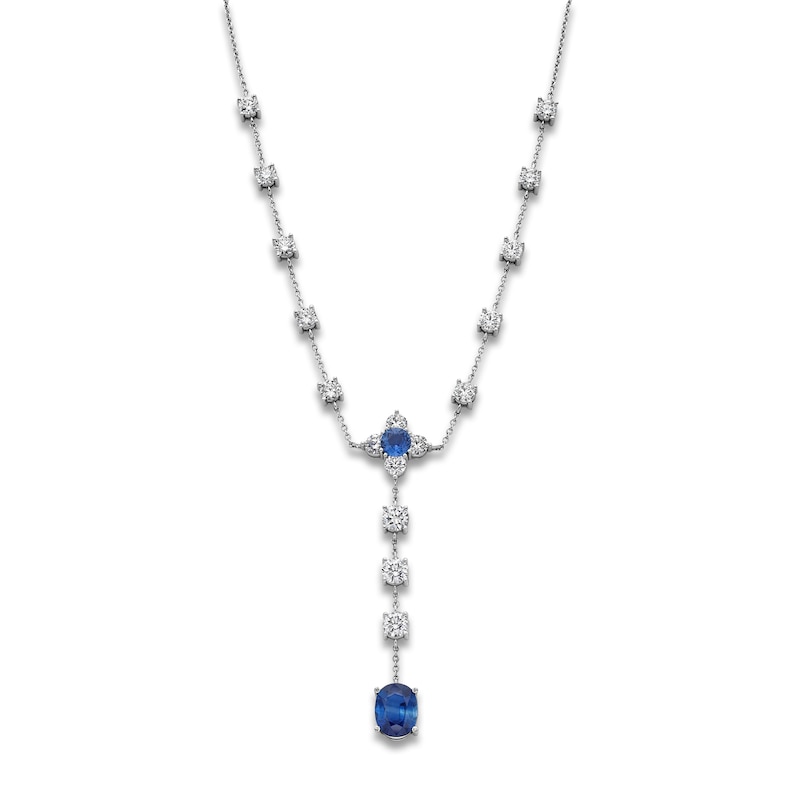 Main Image 1 of Jared Atelier Natural Blue Sapphire & Diamond Flower Y-Drop Necklace 8 ct tw Platinum 19"