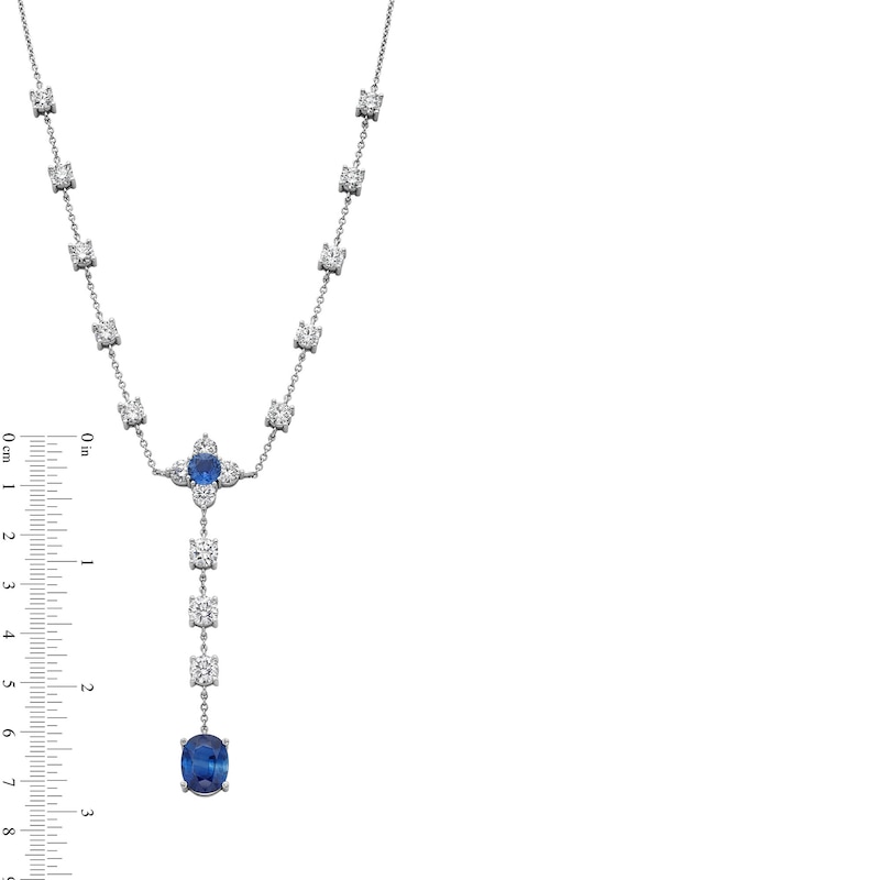 Main Image 3 of Jared Atelier Natural Blue Sapphire & Diamond Flower Y-Drop Necklace 8 ct tw Platinum 19"