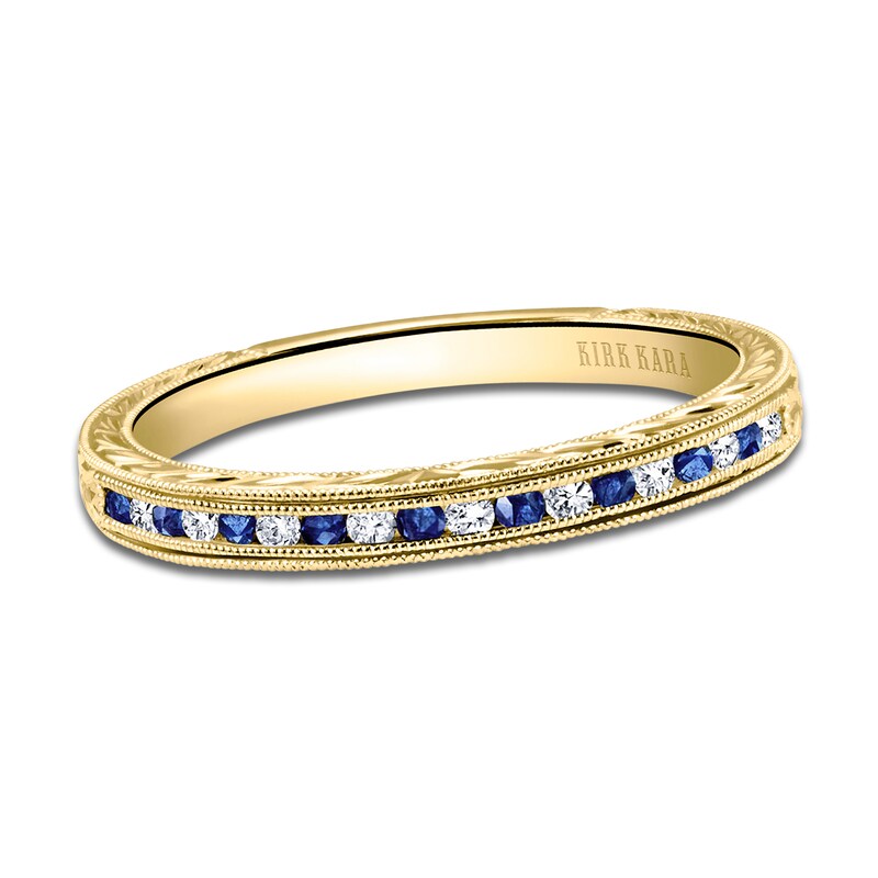 Kirk Kara Natural Blue Sapphire & Diamond Wedding Band 1/10 ct tw 18K Yellow Gold