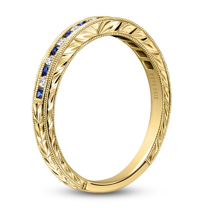 Kirk Kara Natural Blue Sapphire & Diamond Wedding Band 1/10 ct tw 18K Yellow Gold