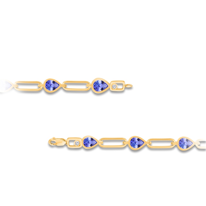 Kallati Pear-Shaped Natural Tanzanite & Diamond Accent Paperclip Link Bracelet 14K Yellow Gold 7"
