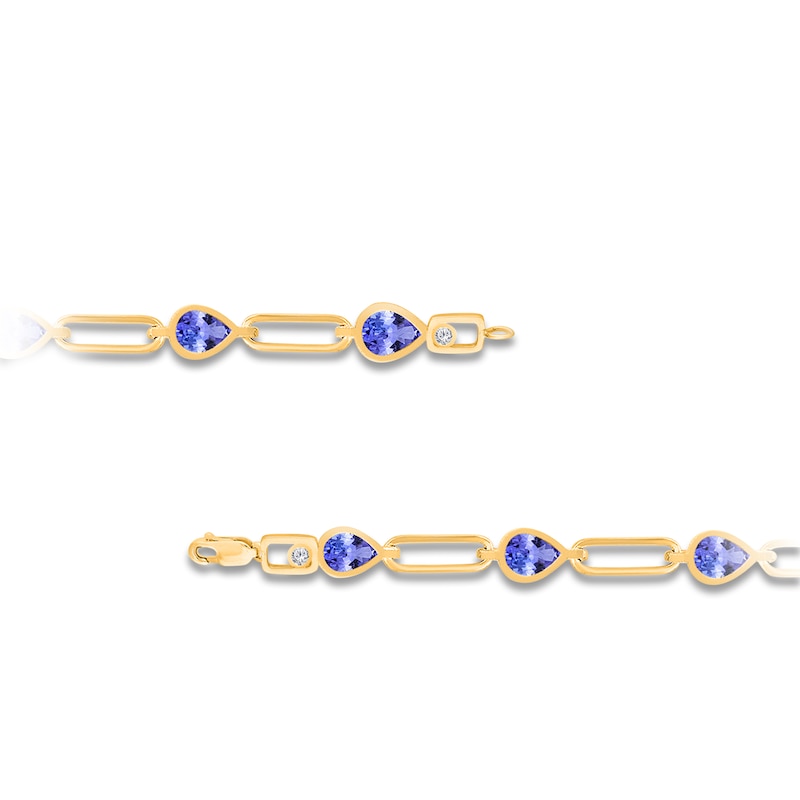 Main Image 3 of Kallati Pear-Shaped Natural Tanzanite & Diamond Accent Paperclip Link Bracelet 14K Yellow Gold 7"