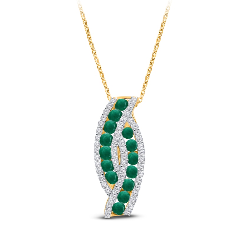 Main Image 1 of Kallati Emerald & Diamond Curve Necklace 3/8 ct tw 14K Yellow Gold 18"