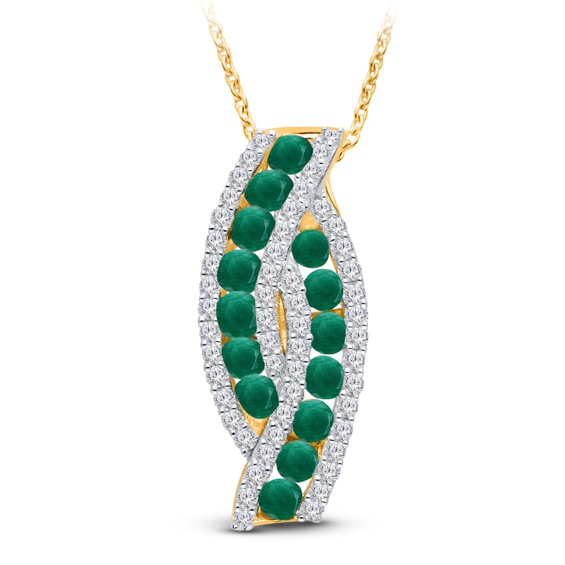 Main Image 2 of Kallati Emerald & Diamond Curve Necklace 3/8 ct tw 14K Yellow Gold 18"