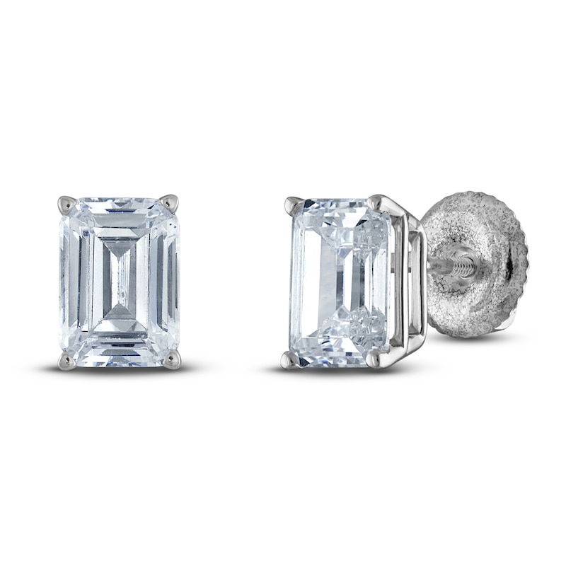 Main Image 2 of Emerald-Cut Lab-Grown Diamond Solitaire Stud Earrings 1 ct tw 14K White Gold (F/SI2)
