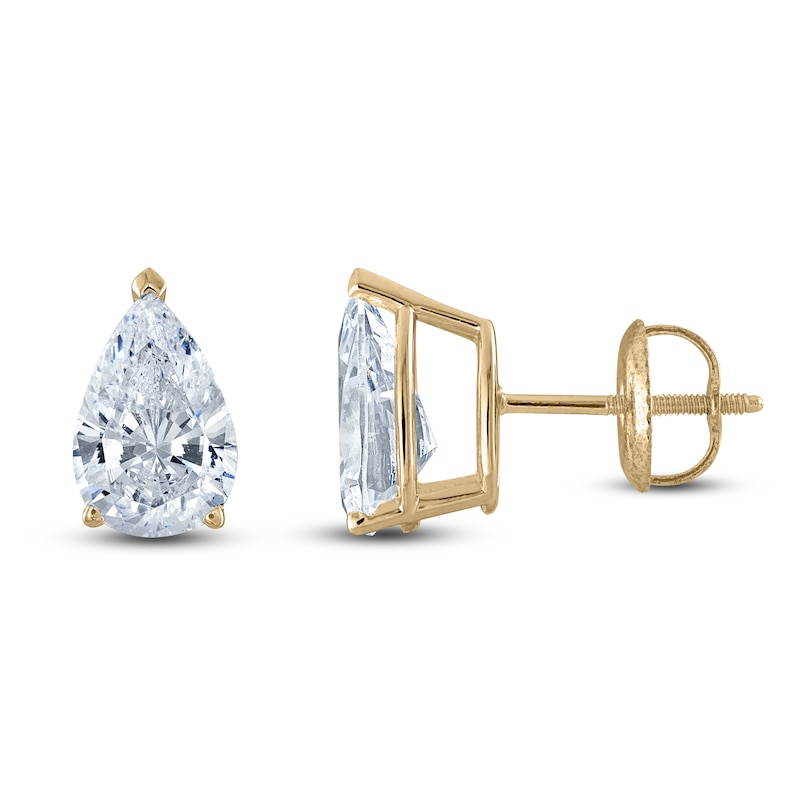 Main Image 1 of Pear-Shaped Lab-Grown Diamond Solitaire Stud Earrings 3/4 ct tw 14K Yellow Gold (F/SI2)