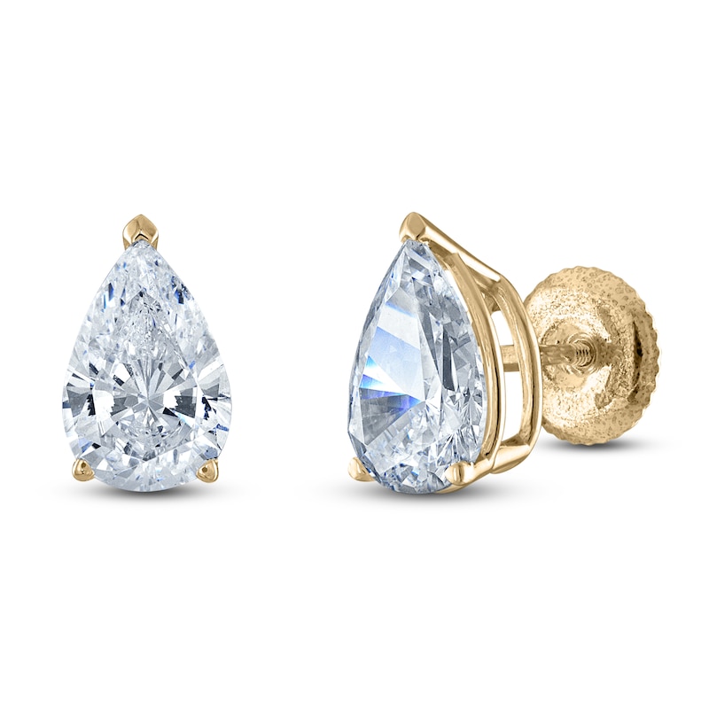 Main Image 2 of Pear-Shaped Lab-Grown Diamond Solitaire Stud Earrings 3/4 ct tw 14K Yellow Gold (F/SI2)