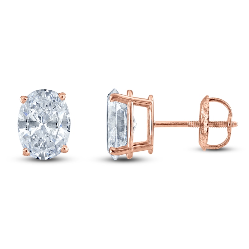 Oval-Cut Lab-Created Diamond Solitaire Stud Earrings 2 ct tw 14K Rose Gold (F/SI2)
