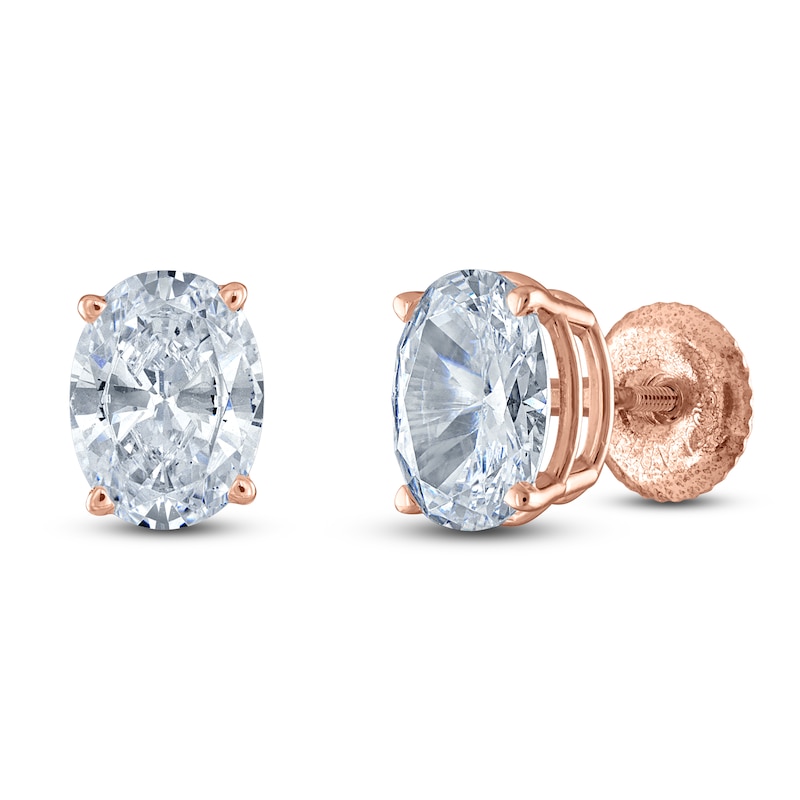 Oval-Cut Lab-Created Diamond Solitaire Stud Earrings 2 ct tw 14K Rose Gold (F/SI2)