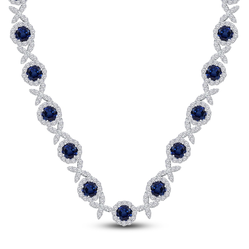Main Image 1 of Kallati Natural Blue Sapphire & Diamond XO Necklace 8-5/8 ct tw 14K White Gold 16"