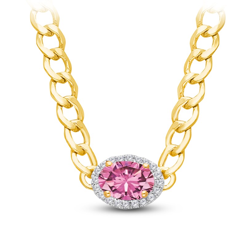 Main Image 1 of Kallati Oval-Cut Natural Pink Sapphire & Diamond Chain Necklace 1/2 ct tw 14K Yellow Gold 17"