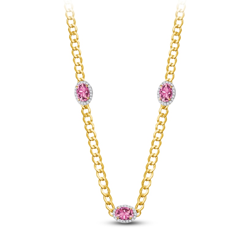 Main Image 2 of Kallati Oval-Cut Natural Pink Sapphire & Diamond Chain Necklace 1/2 ct tw 14K Yellow Gold 17"