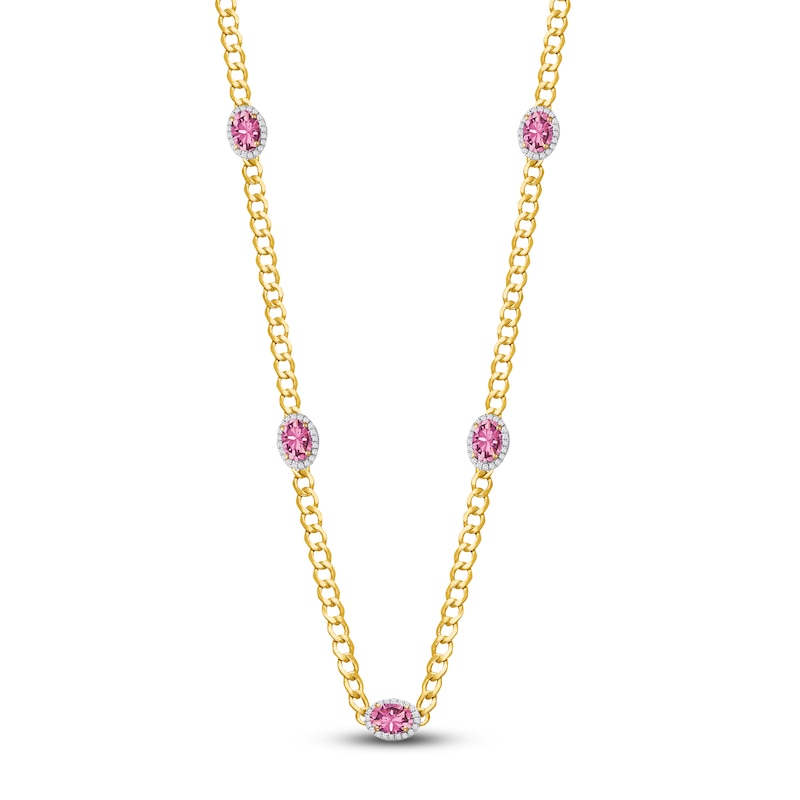 Main Image 3 of Kallati Oval-Cut Natural Pink Sapphire & Diamond Chain Necklace 1/2 ct tw 14K Yellow Gold 17"