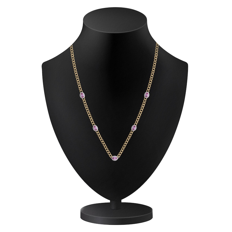 Main Image 4 of Kallati Oval-Cut Natural Pink Sapphire & Diamond Chain Necklace 1/2 ct tw 14K Yellow Gold 17"