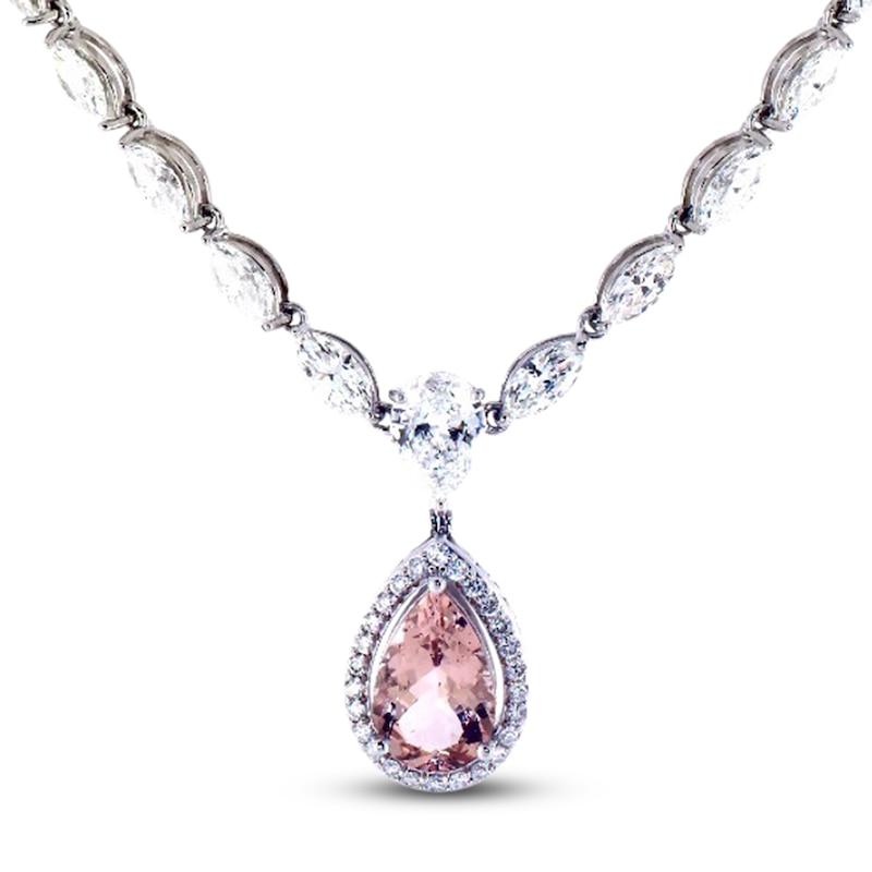 Jared Atelier Pear-Shaped Natural Morganite & Diamond Necklace 19-1/3 ct tw Platinum 17"