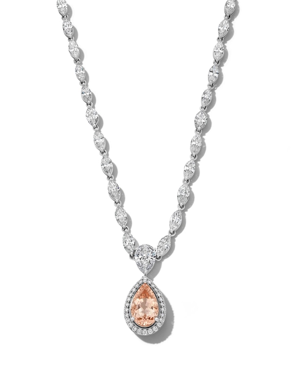 Jared Atelier Pear-Shaped Natural Morganite & Diamond Necklace 19-1/3 ct tw Platinum 17"