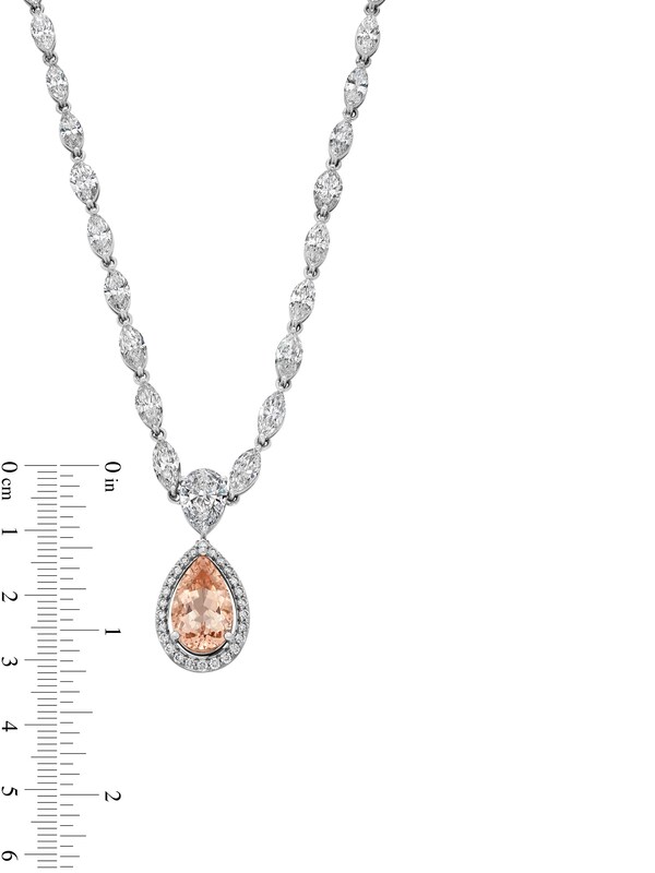 Main Image 5 of Jared Atelier Pear-Shaped Natural Morganite & Diamond Necklace 19-1/3 ct tw Platinum 17"