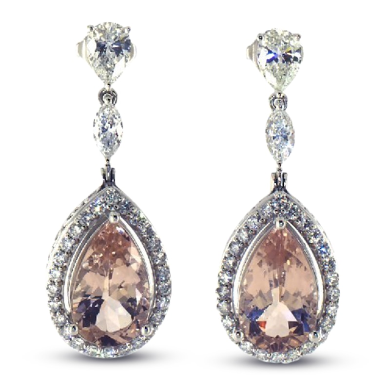 Jared Atelier Pear-Shaped Natural Morganite & Diamond Drop Earrings 3-1/15 ct tw Platinum