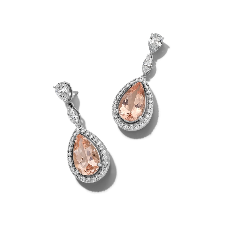 Jared Atelier Pear-Shaped Natural Morganite & Diamond Drop Earrings 3-1/15 ct tw Platinum