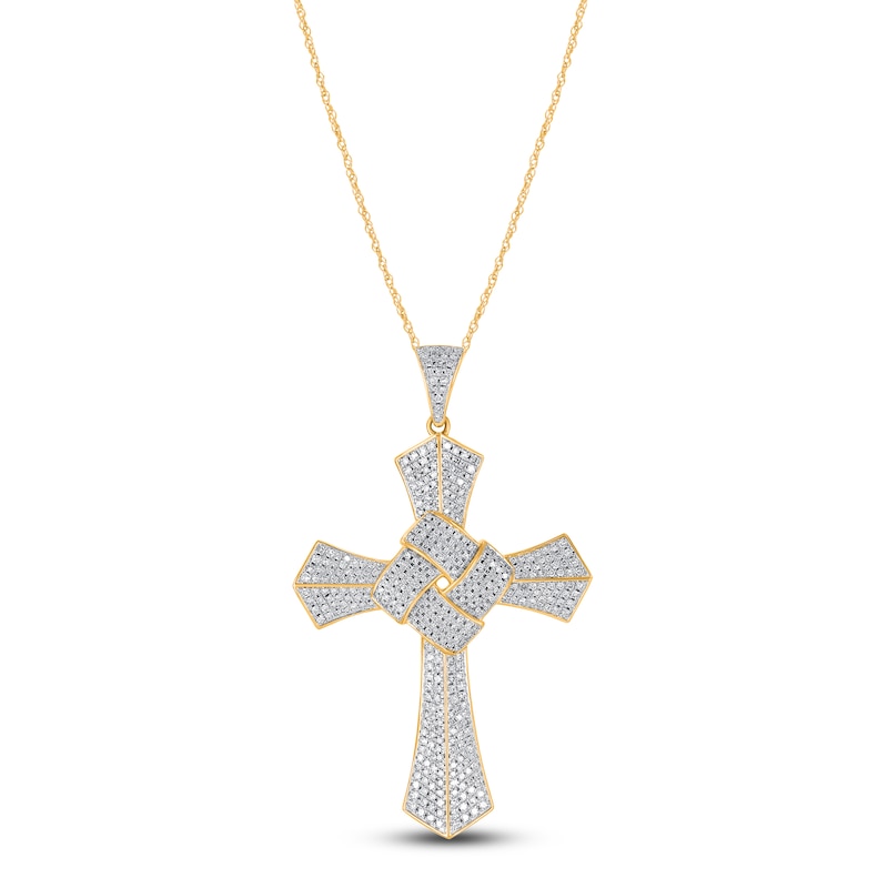 Main Image 1 of Diamond Knot Cross Necklace 1 ct tw 14K Yellow Gold 18"
