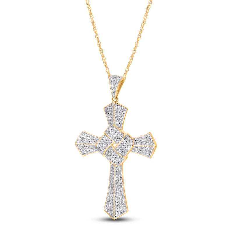 Main Image 2 of Diamond Knot Cross Necklace 1 ct tw 14K Yellow Gold 18"