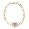 Thumbnail Image 0 of Kallati Heart-Shaped Natural Pink Sapphire & Diamond Chain Bracelet 1/4 ct tw 14K Yellow Gold 7"