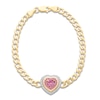 Thumbnail Image 1 of Kallati Heart-Shaped Natural Pink Sapphire & Diamond Chain Bracelet 1/4 ct tw 14K Yellow Gold 7"