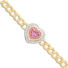 Thumbnail Image 1 of Kallati Heart-Shaped Natural Pink Sapphire & Diamond Chain Bracelet 1/4 ct tw 14K Yellow Gold 7"