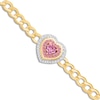 Thumbnail Image 2 of Kallati Heart-Shaped Natural Pink Sapphire & Diamond Chain Bracelet 1/4 ct tw 14K Yellow Gold 7"