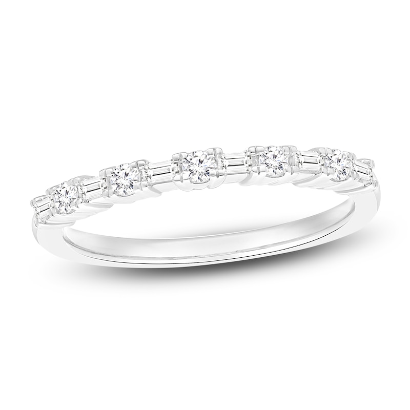 Baguette & Round-Cut Diamond Stackable Fashion Ring 1/4 ct tw 10K White Gold