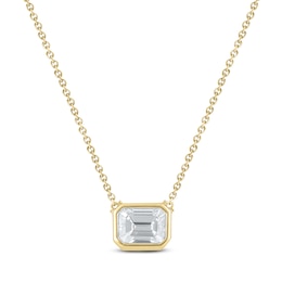 Square-Emerald-Cut Lab-Grown Diamond Bezel-Set Solitaire Necklace 1 ct tw 18K Yellow Gold 18" (F/VS2)