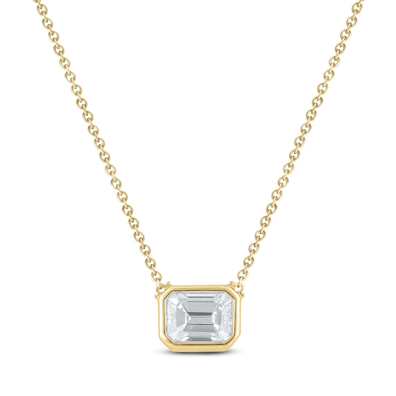 Emerald-Cut Lab-Created Diamond Bezel-Set Solitaire Necklace 1 ct tw 18K Yellow Gold 18" (F/VS2)