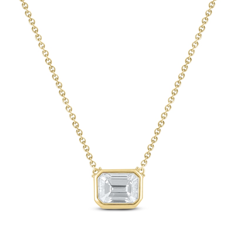 Main Image 1 of Square-Emerald-Cut Lab-Grown Diamond Bezel-Set Solitaire Necklace 1 ct tw 18K Yellow Gold 18" (F/VS2)