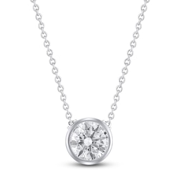 Round-Cut Lab-Grown Diamond Bezel-Set Solitaire Necklace 1 ct tw 18K White Gold 18" (F/VS2)