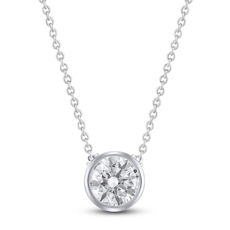 Main Image 1 of Round-Cut Lab-Grown Diamond Bezel-Set Solitaire Necklace 1 ct tw 18K White Gold 18" (F/VS2)