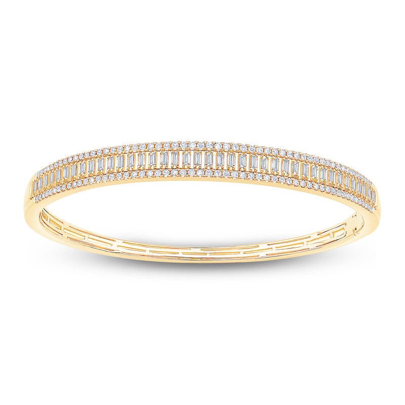 Main Image 1 of Baguette & Round-Cut Diamond Bangle Bracelet 1-1/2 ct tw 10K Yellow Gold