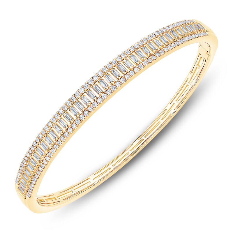 Main Image 2 of Baguette & Round-Cut Diamond Bangle Bracelet 1-1/2 ct tw 10K Yellow Gold