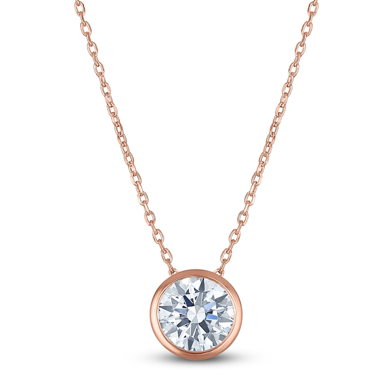 Main Image 1 of Certified Round-Cut Diamond Bezel-Set Solitaire Necklace 1-1/2 ct tw 14K Rose Gold 18" (I1/I)
