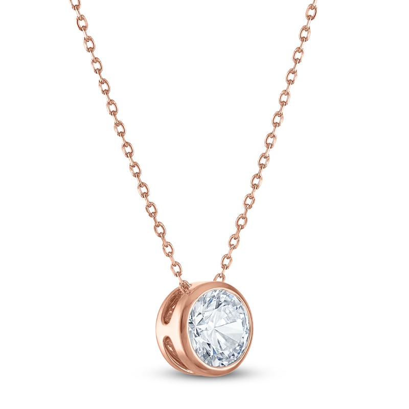 Main Image 2 of Certified Round-Cut Diamond Bezel-Set Solitaire Necklace 1-1/2 ct tw 14K Rose Gold 18" (I1/I)