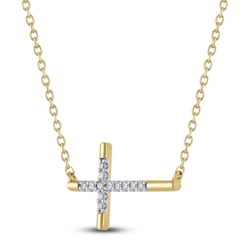 Main Image 2 of Diamond Sideways Cross Necklace 1/15 ct tw 10K Yellow Gold 18"