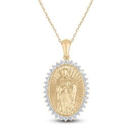 Diamond Our Lady of Guadalupe Oval Necklace 1/3 ct tw 10K Yellow Gold 18"