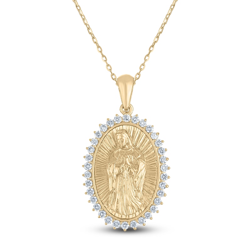 Main Image 1 of Diamond Our Lady of Guadalupe Oval Necklace 1/3 ct tw 10K Yellow Gold 18"