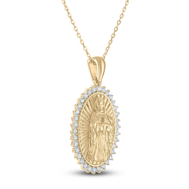 Main Image 2 of Diamond Our Lady of Guadalupe Oval Necklace 1/3 ct tw 10K Yellow Gold 18"