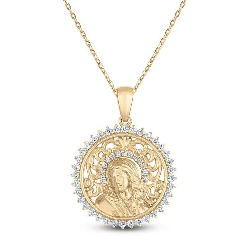 Main Image 1 of Diamond Our Lady of Guadalupe Filigree Necklace 1/3 ct tw 10K Yellow Gold 18"