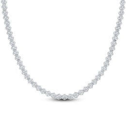 Men's Diamond Hexagon Link Tennis Necklace 2 ct tw Sterling Silver 20"