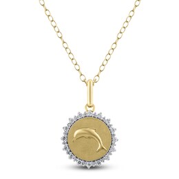 Diamond Dolphin Necklace 1/4 ct tw 10K Yellow Gold 18"