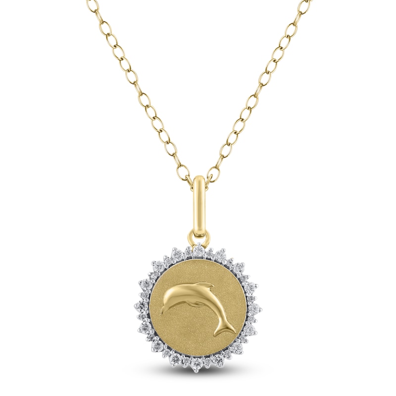 Main Image 1 of Diamond Dolphin Necklace 1/4 ct tw 10K Yellow Gold 18"
